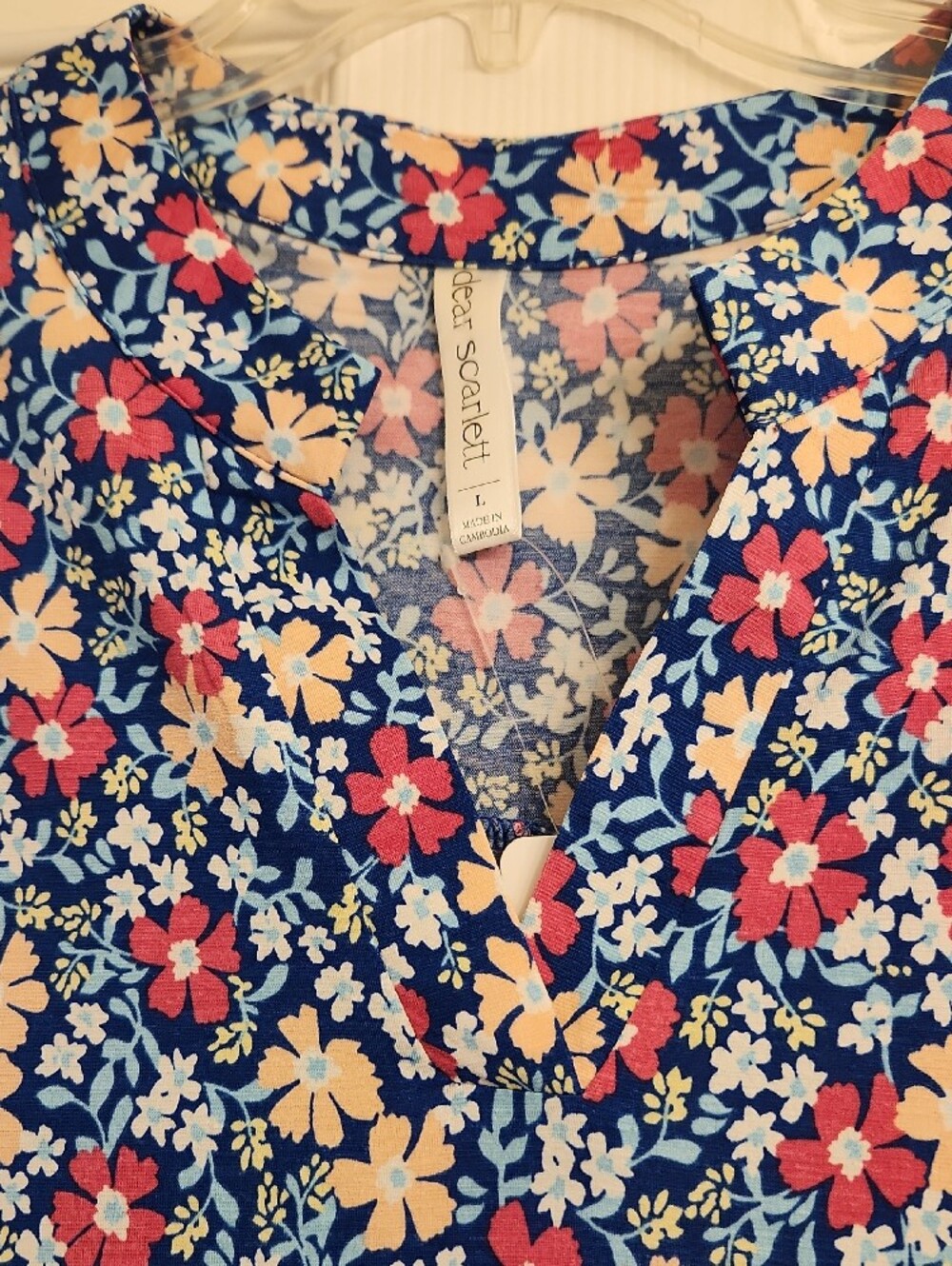 Scarlett Blue Floral V-Neck Blouse with Pink, Cream, White - Picture 3 of 3